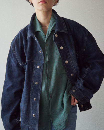 【SIZE L】90s-00s DIESEL Suede Reversible Trucker Jacket / Navy