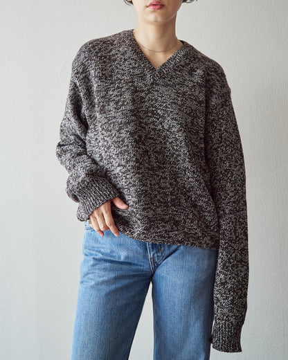 【SIZE S-M】90s agnès b. homme Melange Wool V-Neck Knit / Brown x Ecru