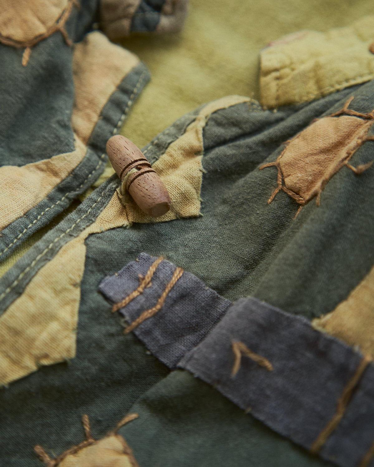 【SIZE S】Unknown Cotton Applique Patchwork Jacket / Olive & Mustard