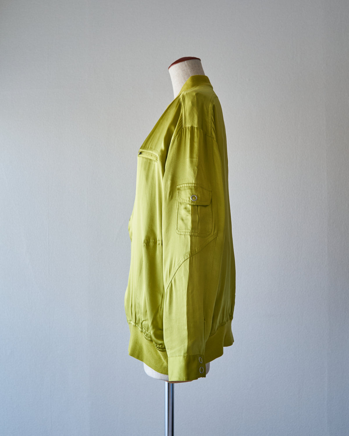 【SIZE S-M】2010s CHICO'S DESIGN Silk Satin MA-1 Bomber / Chartreuse Yellow
