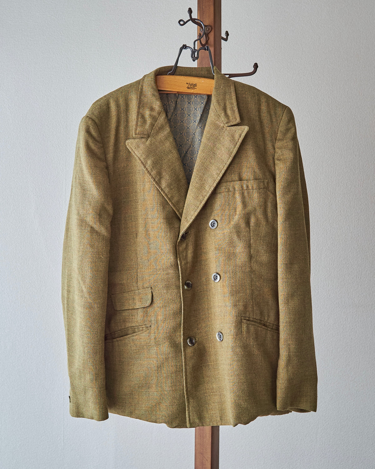 【SIZE M】70s Notch Lapel Double Breasted Tailored Jacket / Mustard Olive