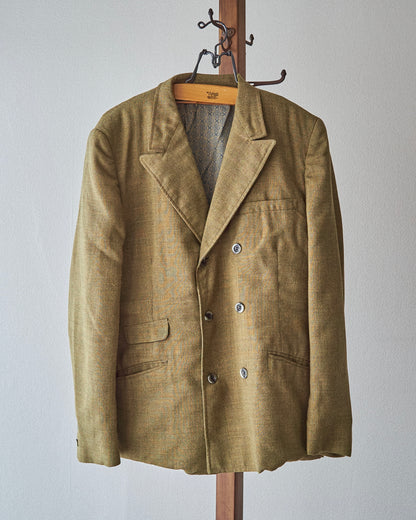 【SIZE M】70s Notch Lapel Double Breasted Tailored Jacket / Mustard Olive