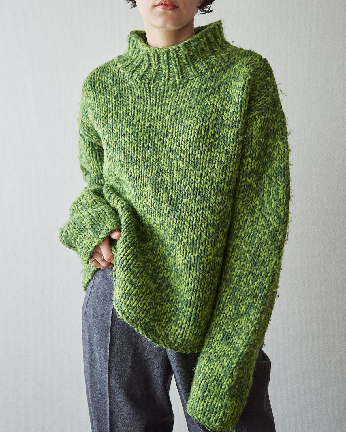 【SIZE S-M】 -00s DKNY  Wool Mock Neck Sweater / Green Melange