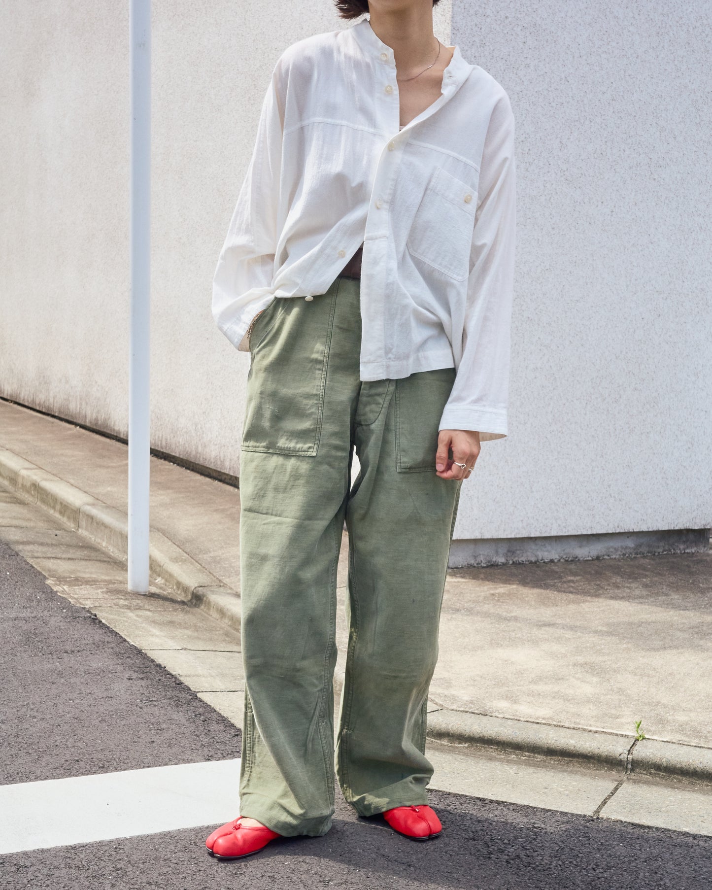 【Size S】 1950s-60s US ARMY Baker Pants / Faded Olive