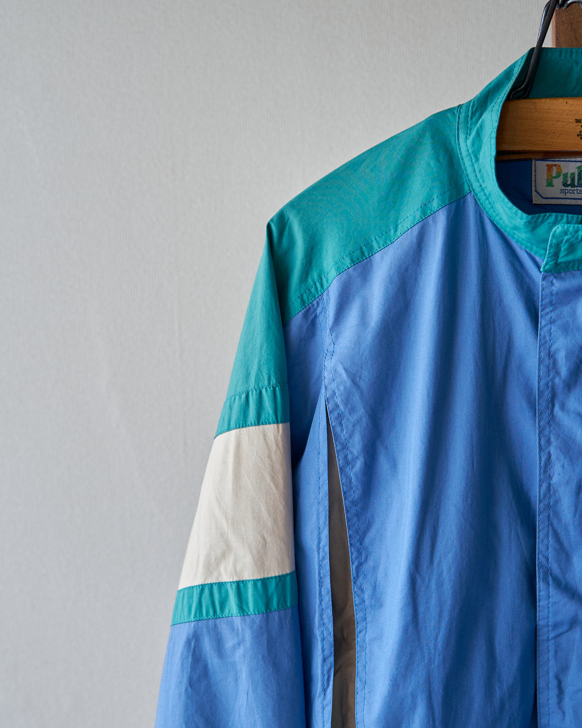 【SIZE M-L】80-90s PULSAR SPORTSWEAR Cotton Color-Block Sport Jacket / Cornflower Teal