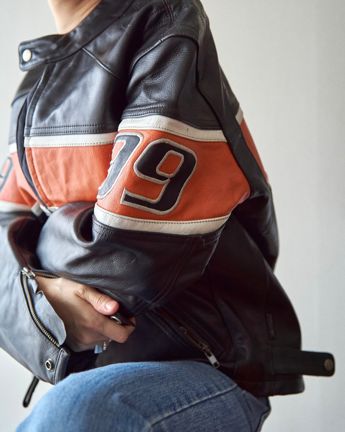 【SIZE S-M】80-90s HEIN GERICKE Colorblock Leather Racing Jacket / Black Orange
