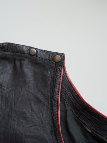 【SIZE XL】80s Shoulder-Snap Oversized Piping Leather Pullover / Black Red Piping