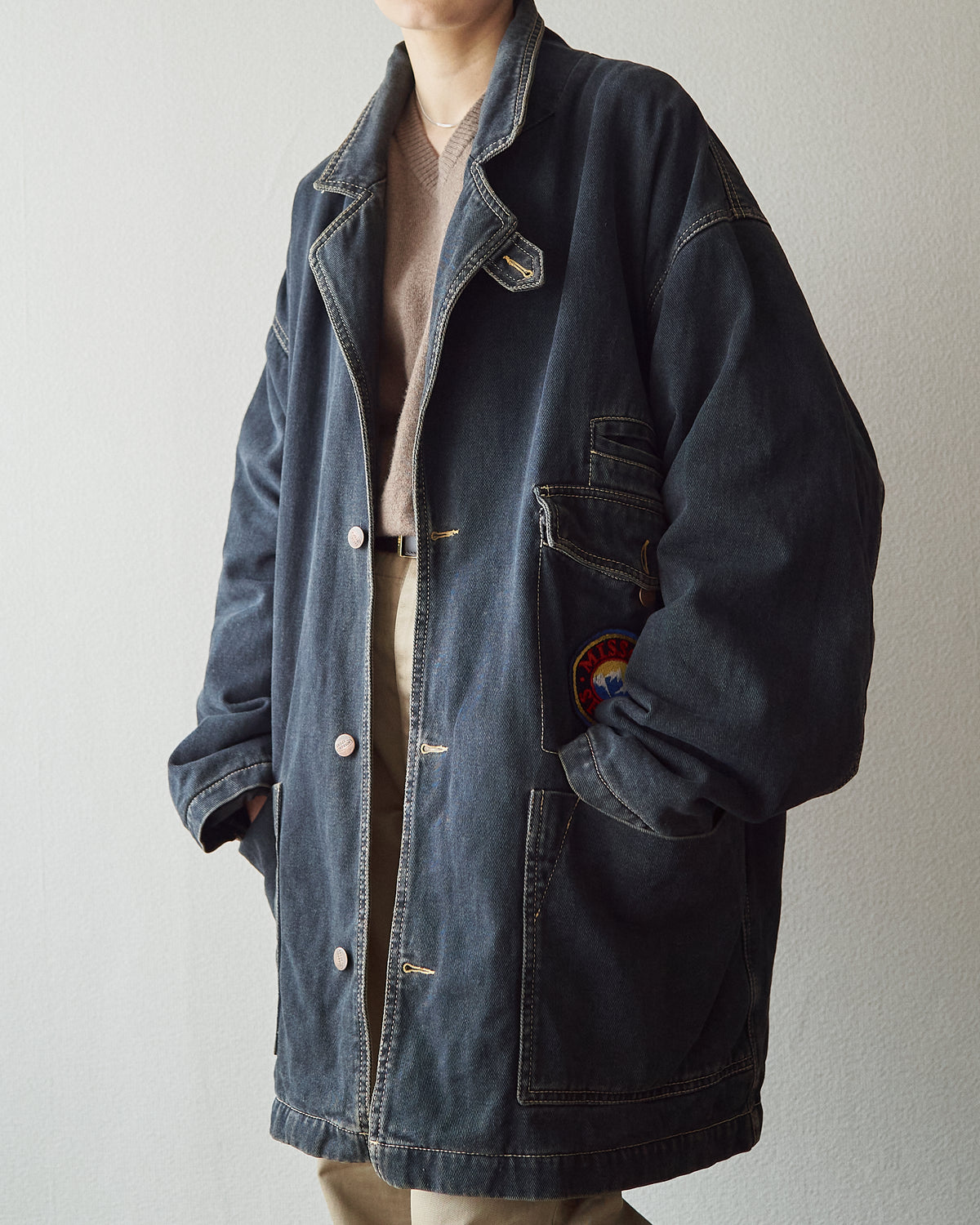 【SIZE L】-90s MISSONI SPORT Overdyed Denim Chore Coat / Black