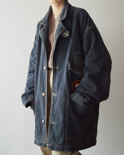 【SIZE L】-90s MISSONI SPORT Overdyed Denim Chore Coat / Black