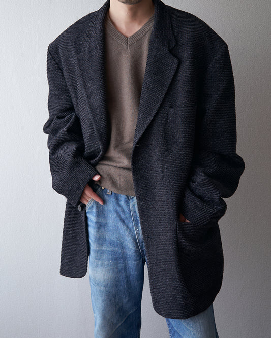 【Size L】90s JHANE BARNES Wool/Linen Textured boucle Jacket / Black