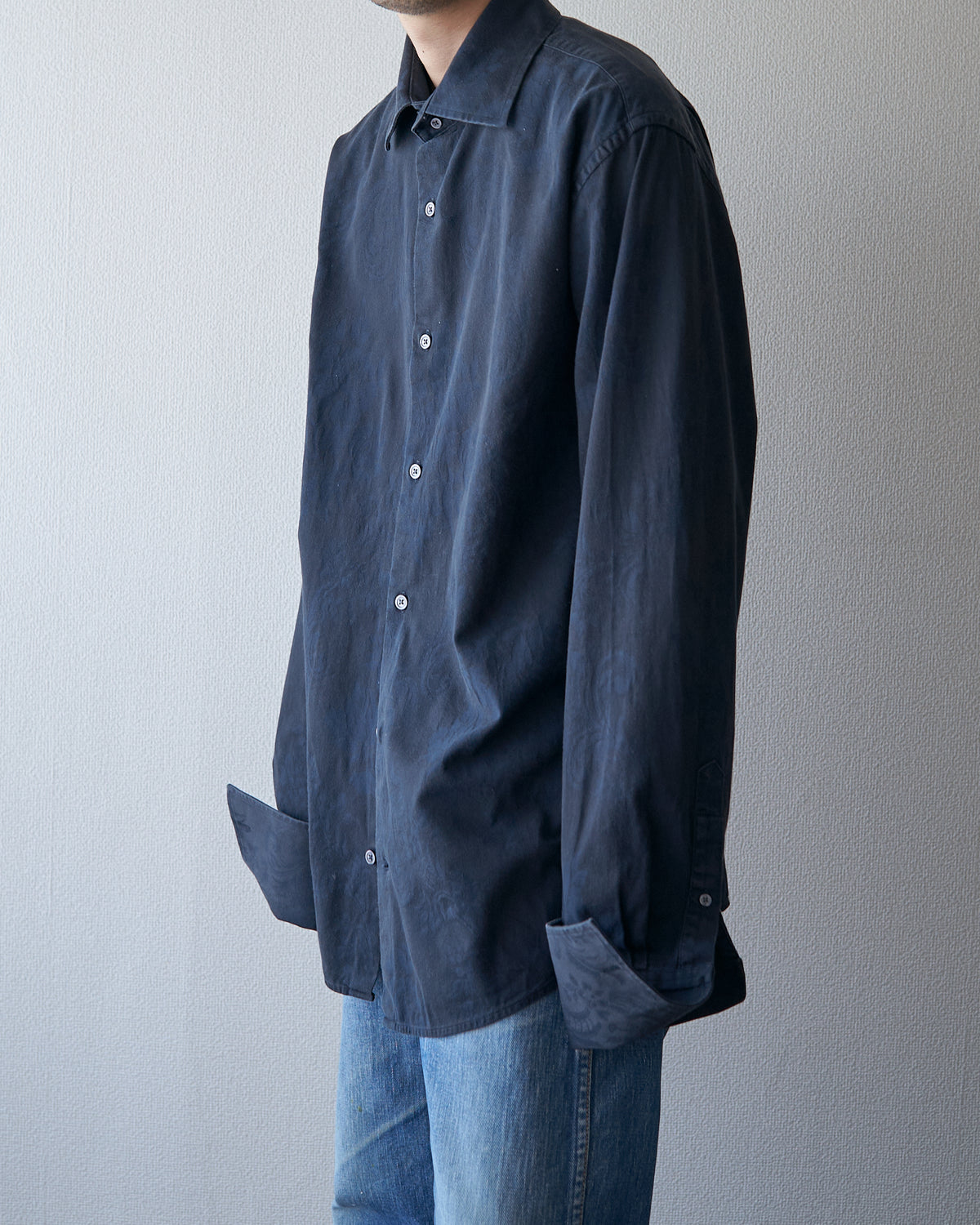 【Size L】〜00's BANANA REPUBLIC Botanical Jacquard Cotton Shirt / Black
