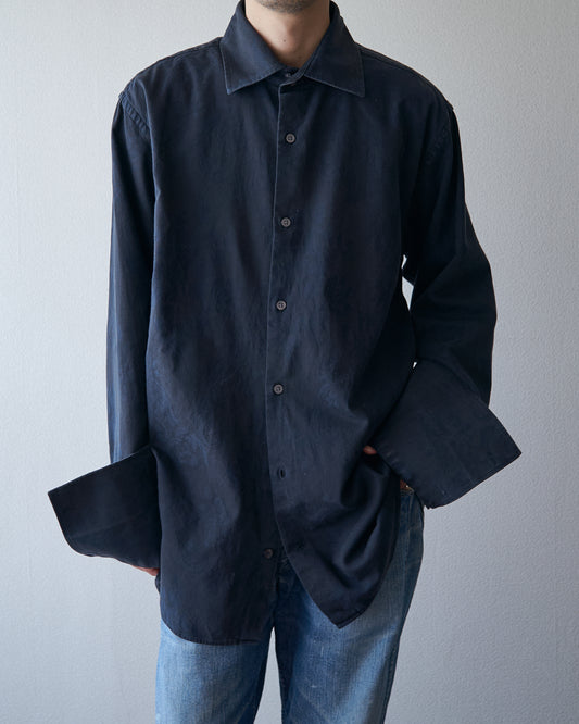 【Size L】〜00's BANANA REPUBLIC Botanical Jacquard Cotton Shirt / Black