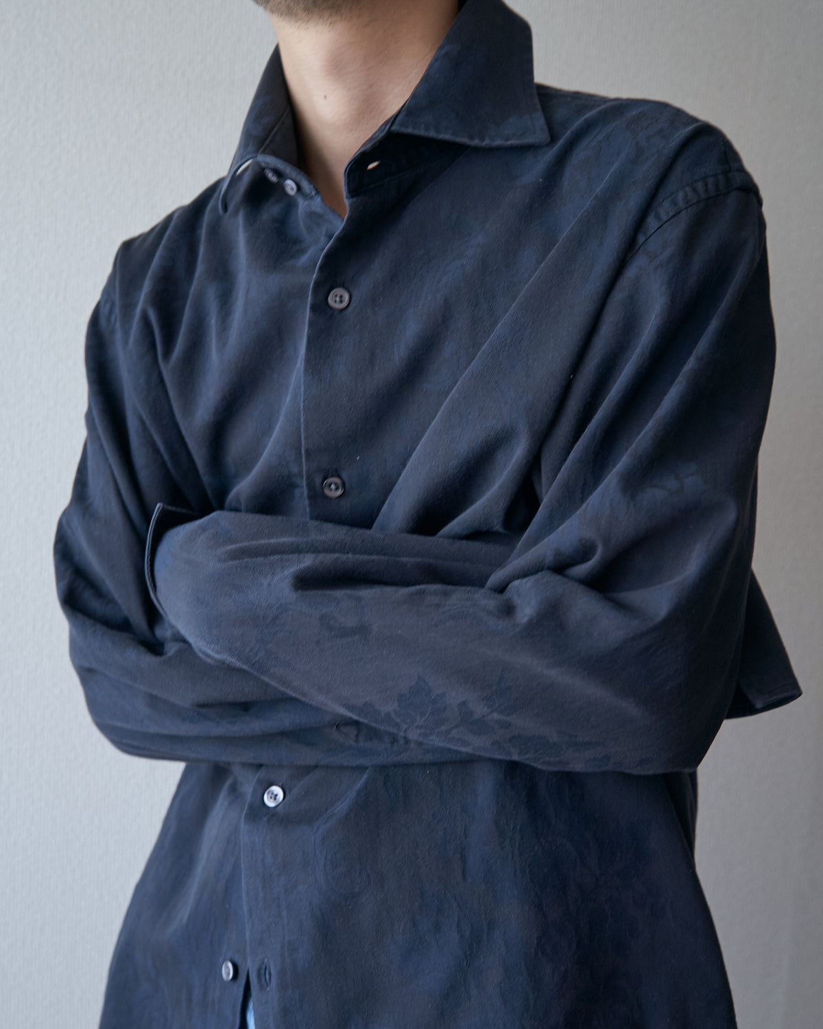 【Size L】〜00's BANANA REPUBLIC Botanical Jacquard Cotton Shirt / Black