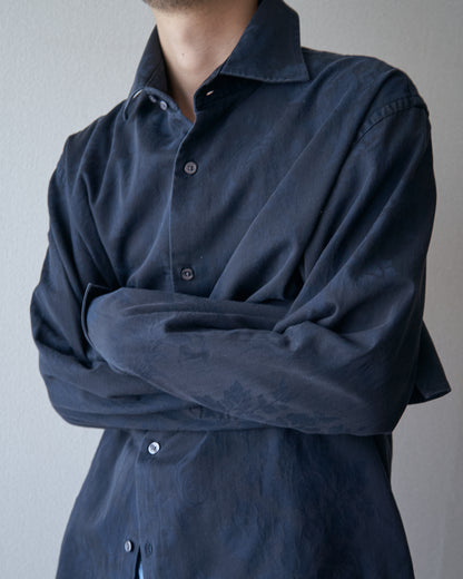 【Size L】〜00's BANANA REPUBLIC Botanical Jacquard Cotton Shirt / Black