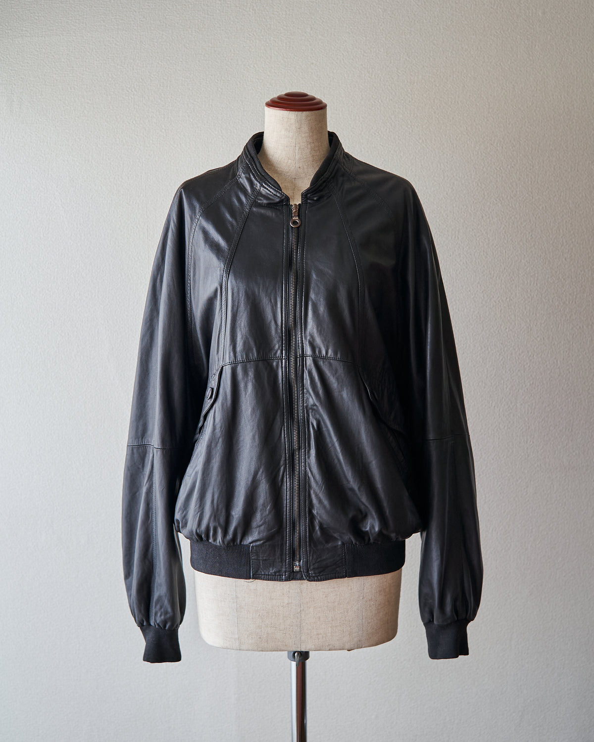【Size M】80s-90s GIMO’S Lambskin Leather Raglan Sleeve Blouson / Black