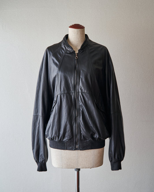【Size M】80s-90s GIMO’S Lambskin Leather Raglan Sleeve Bomber Jacket / Black