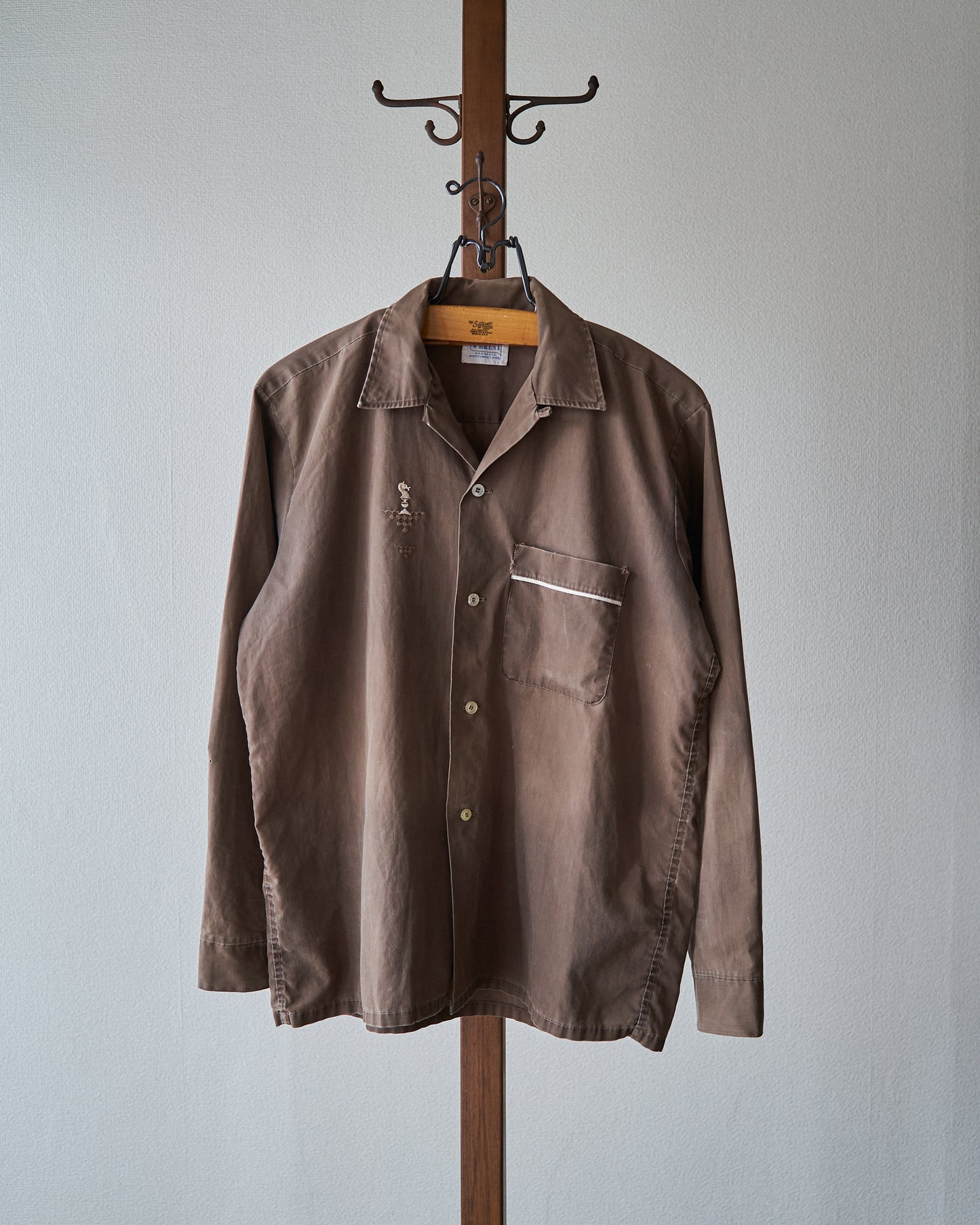 【Size S-M】 -60s BRENT  Chess Emblem Loop Collar Cotton Shirt / Brown