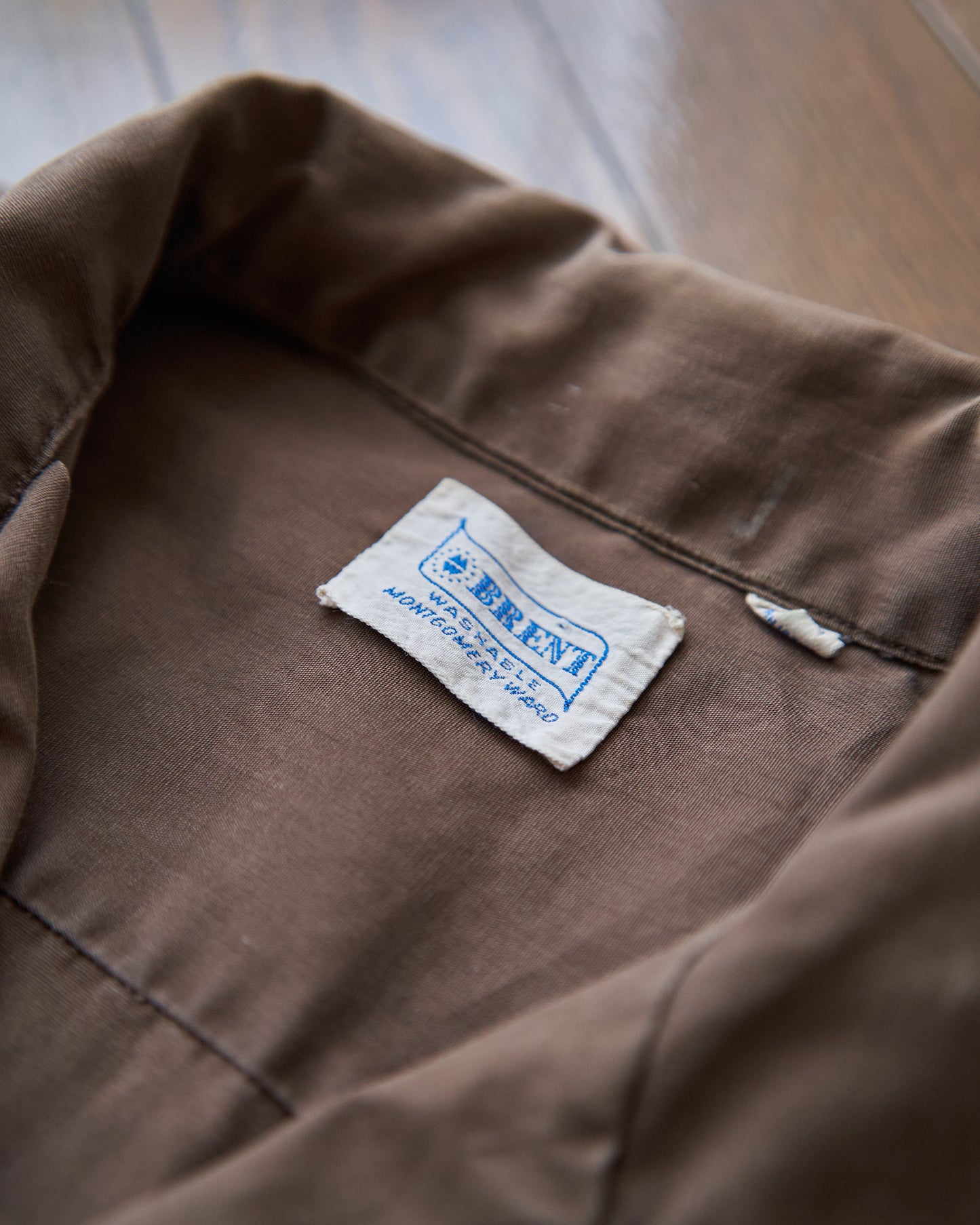 【Size S-M】 -60s BRENT  Chess Emblem Loop Collar Cotton Shirt / Brown