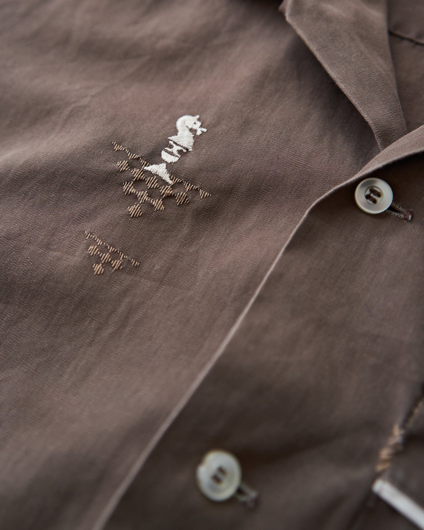 【Size S-M】 -60s BRENT  Chess Emblem Loop Collar Cotton Shirt / Brown