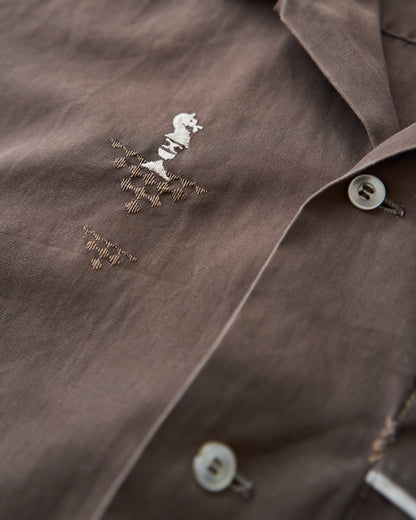 【Size S-M】 -60s BRENT  Chess Emblem Loop Collar Cotton Shirt / Brown
