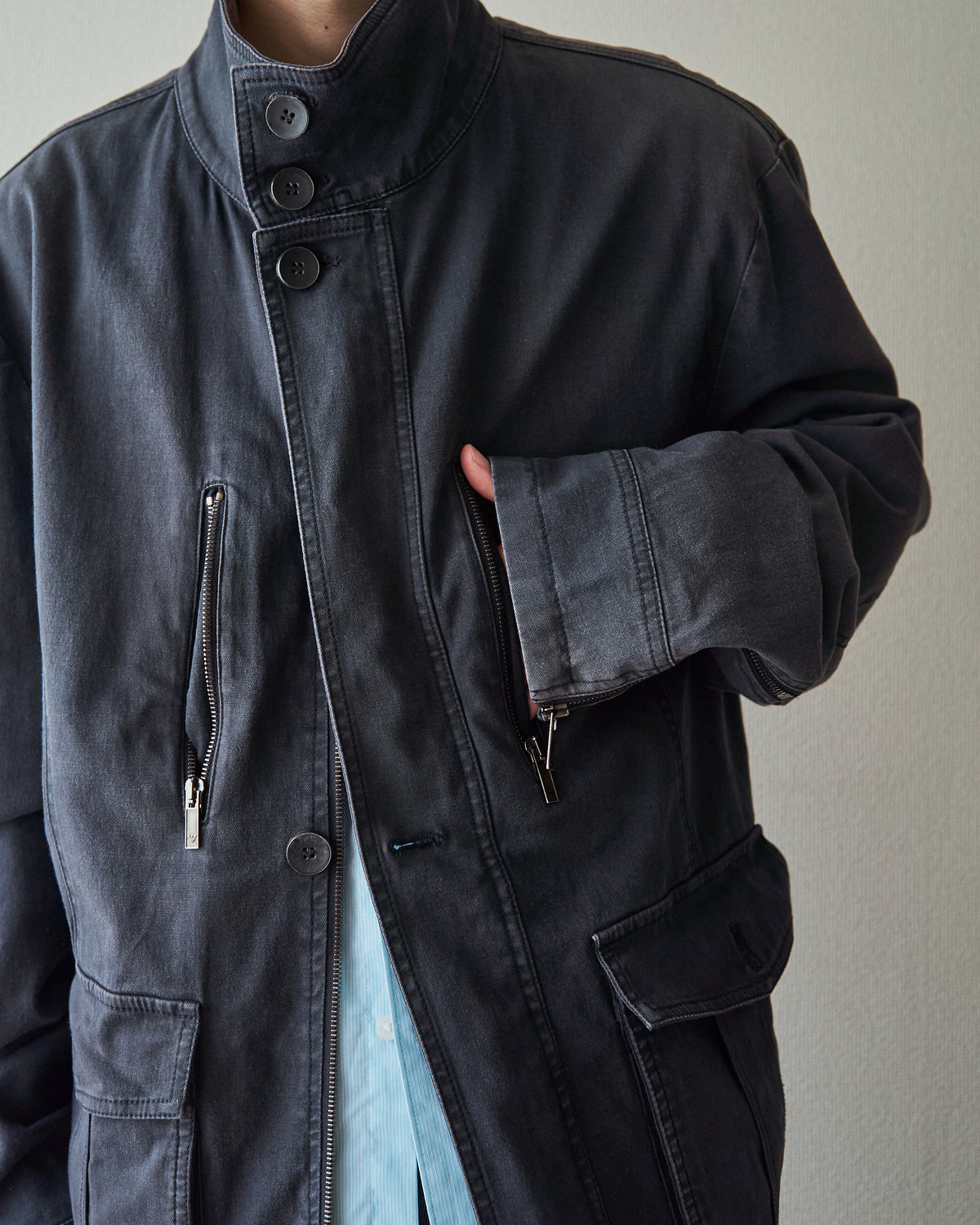 【Size L】2010s EMPORIO ARMANI JOSH LINE Washed Cotton Deconstructed Blouson / Faded Navy