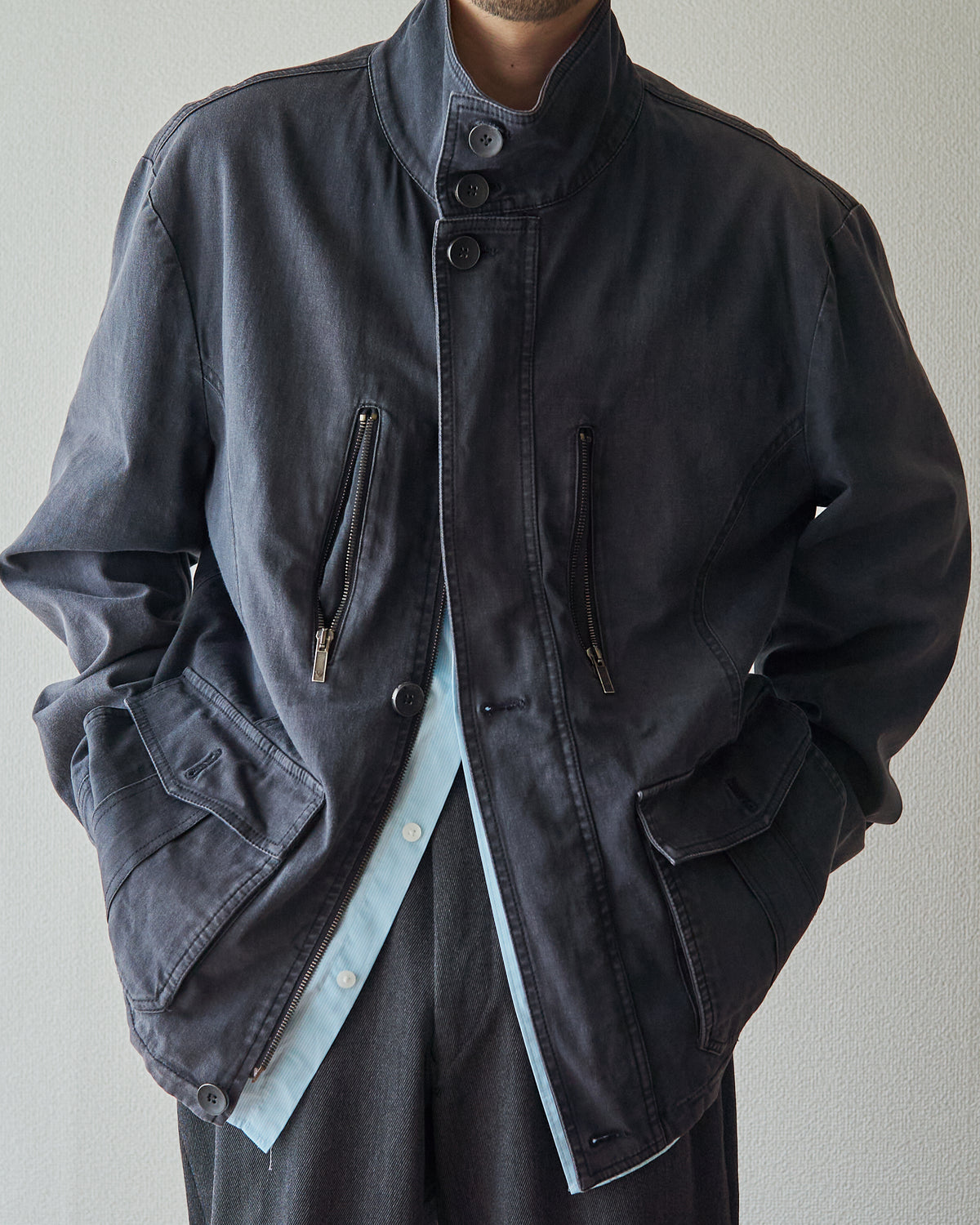 【Size L】2010s EMPORIO ARMANI JOSH LINE Washed Cotton Deconstructed Blouson / Faded Navy