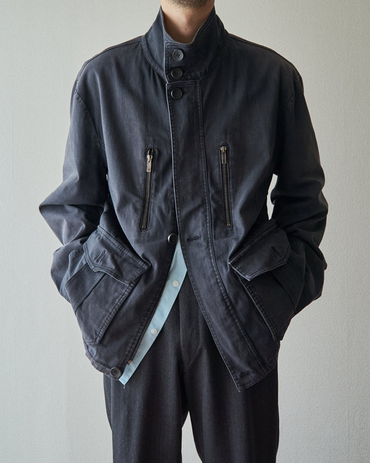 【Size L】2010s EMPORIO ARMANI JOSH LINE Washed Cotton Deconstructed Blouson / Faded Navy