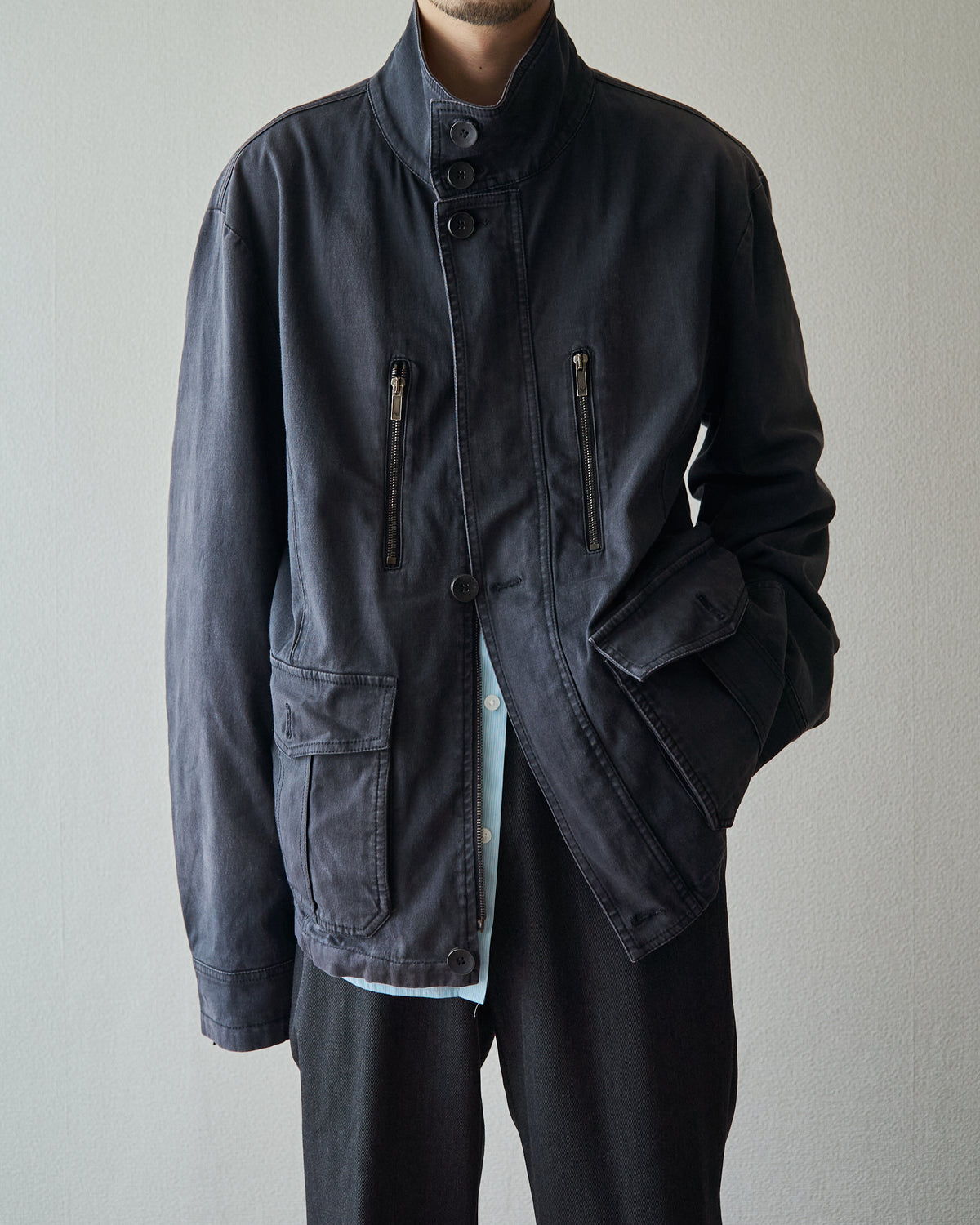 【Size L】2010s EMPORIO ARMANI JOSH LINE Washed Cotton Deconstructed Blouson / Faded Navy
