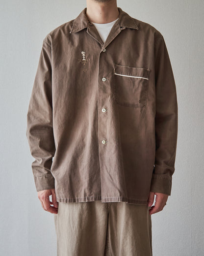 【Size S-M】 -60s BRENT  Chess Emblem Loop Collar Cotton Shirt / Brown
