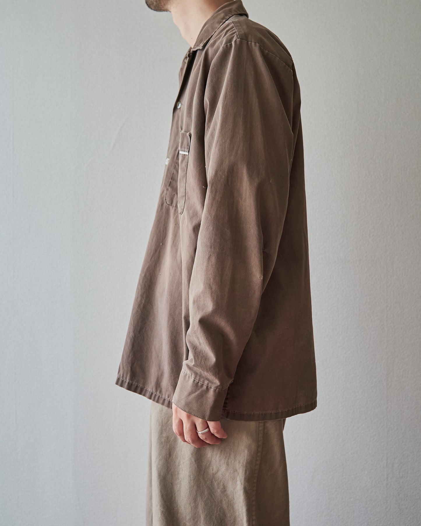 【Size S-M】 -60s BRENT  Chess Emblem Loop Collar Cotton Shirt / Brown