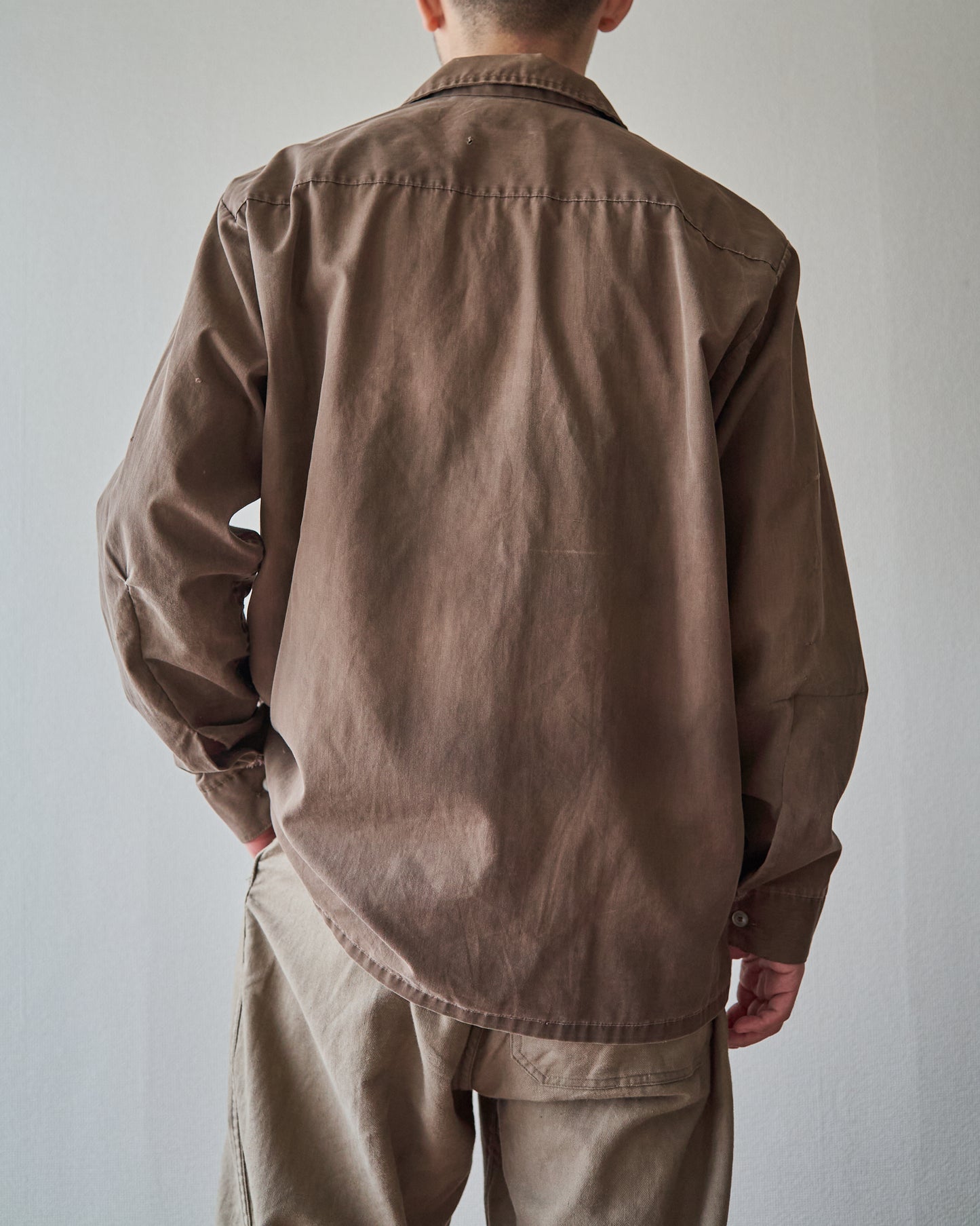 【Size S-M】 -60s BRENT  Chess Emblem Loop Collar Cotton Shirt / Brown