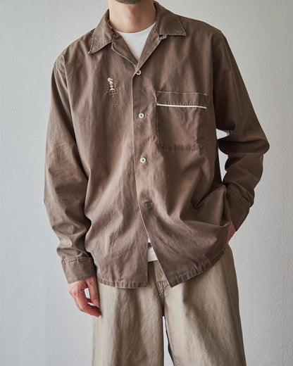 【Size S-M】 -60s BRENT  Chess Emblem Loop Collar Cotton Shirt / Brown