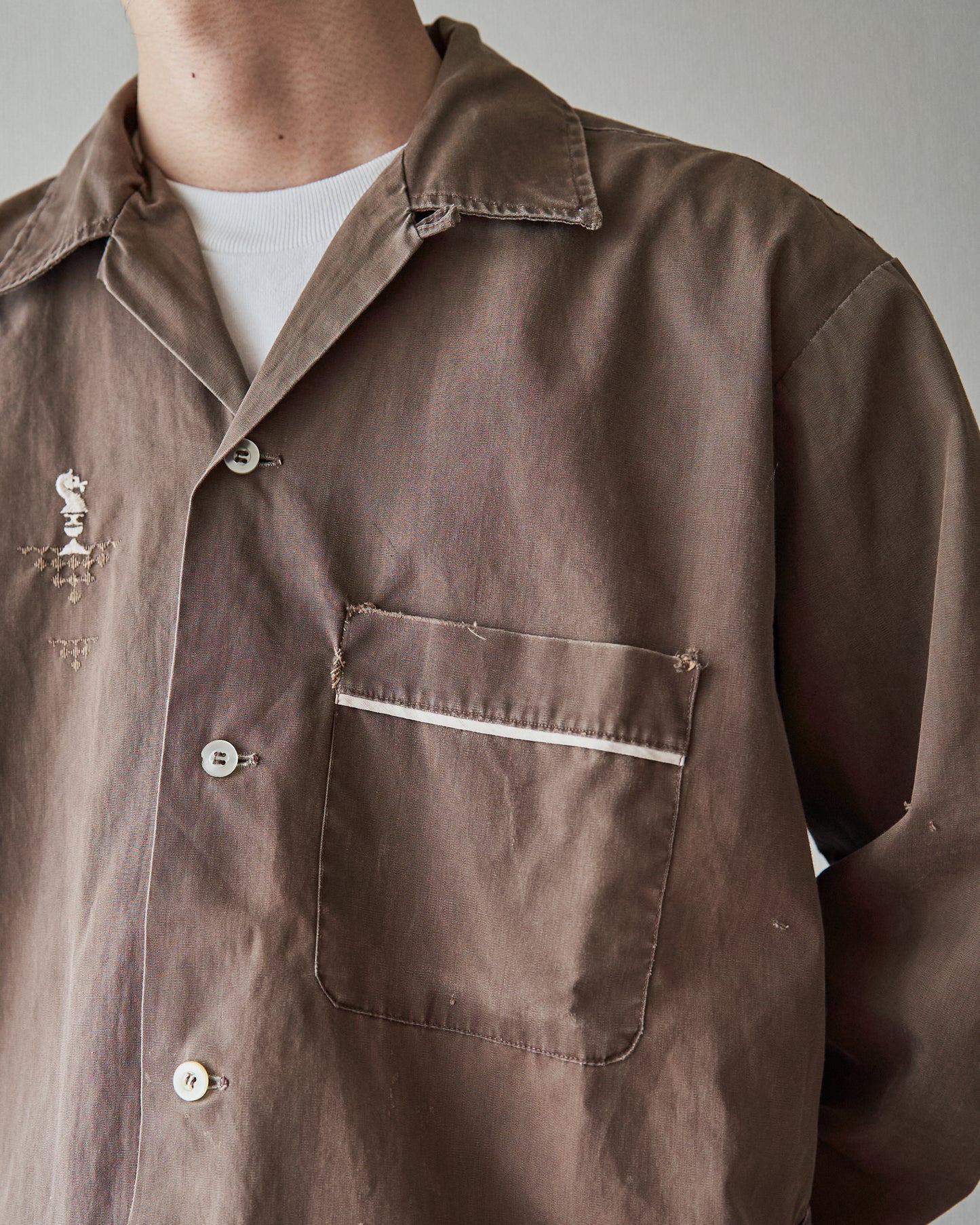 【Size S-M】 -60s BRENT  Chess Emblem Loop Collar Cotton Shirt / Brown
