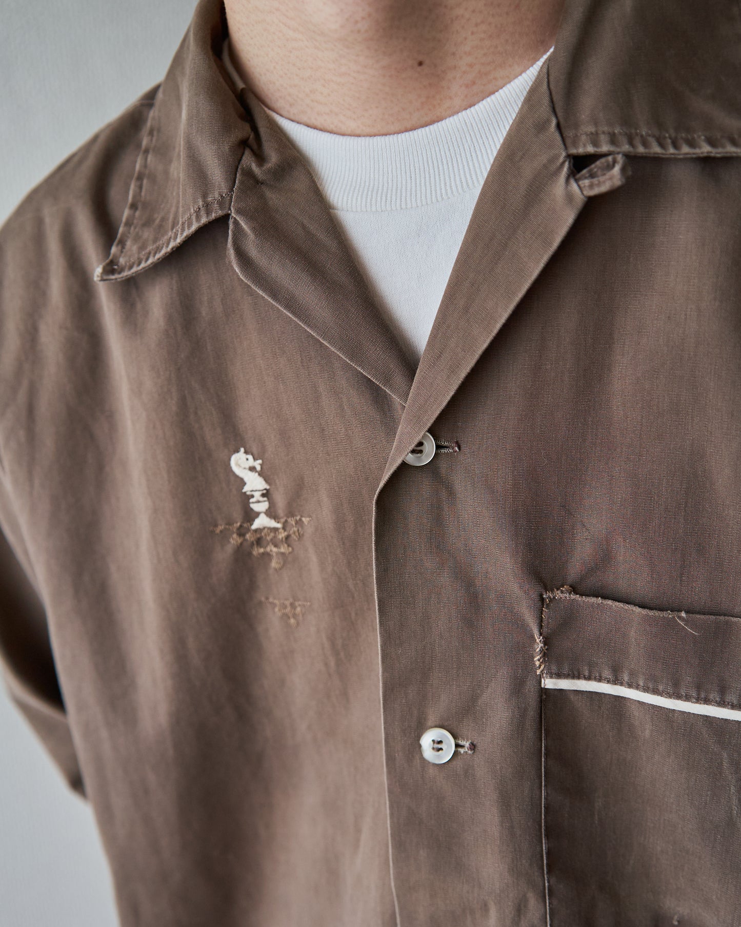 【Size S-M】 -60s BRENT  Chess Emblem Loop Collar Cotton Shirt / Brown