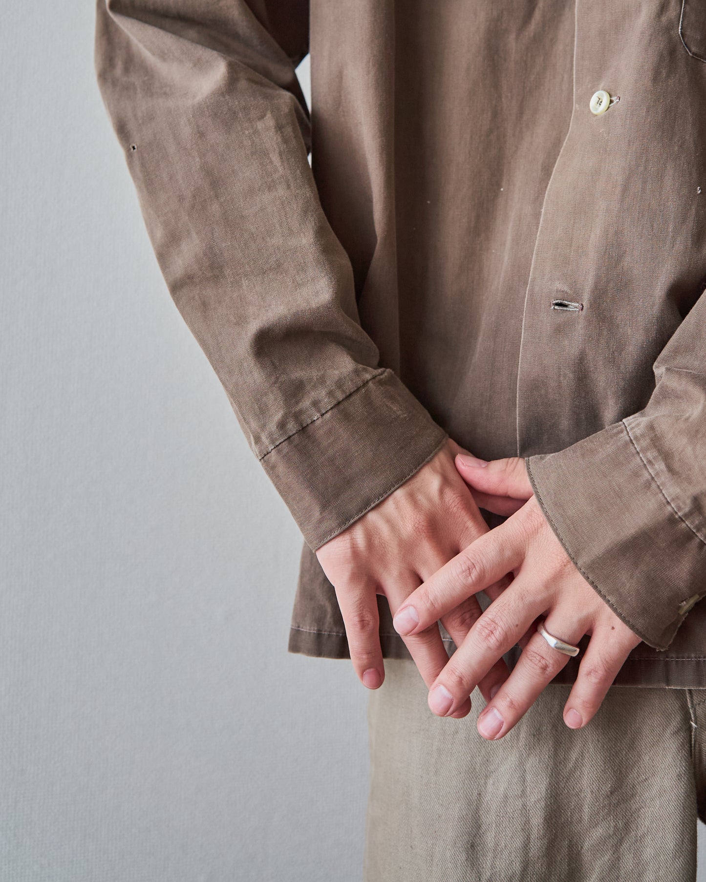 【Size S-M】 -60s BRENT  Chess Emblem Loop Collar Cotton Shirt / Brown