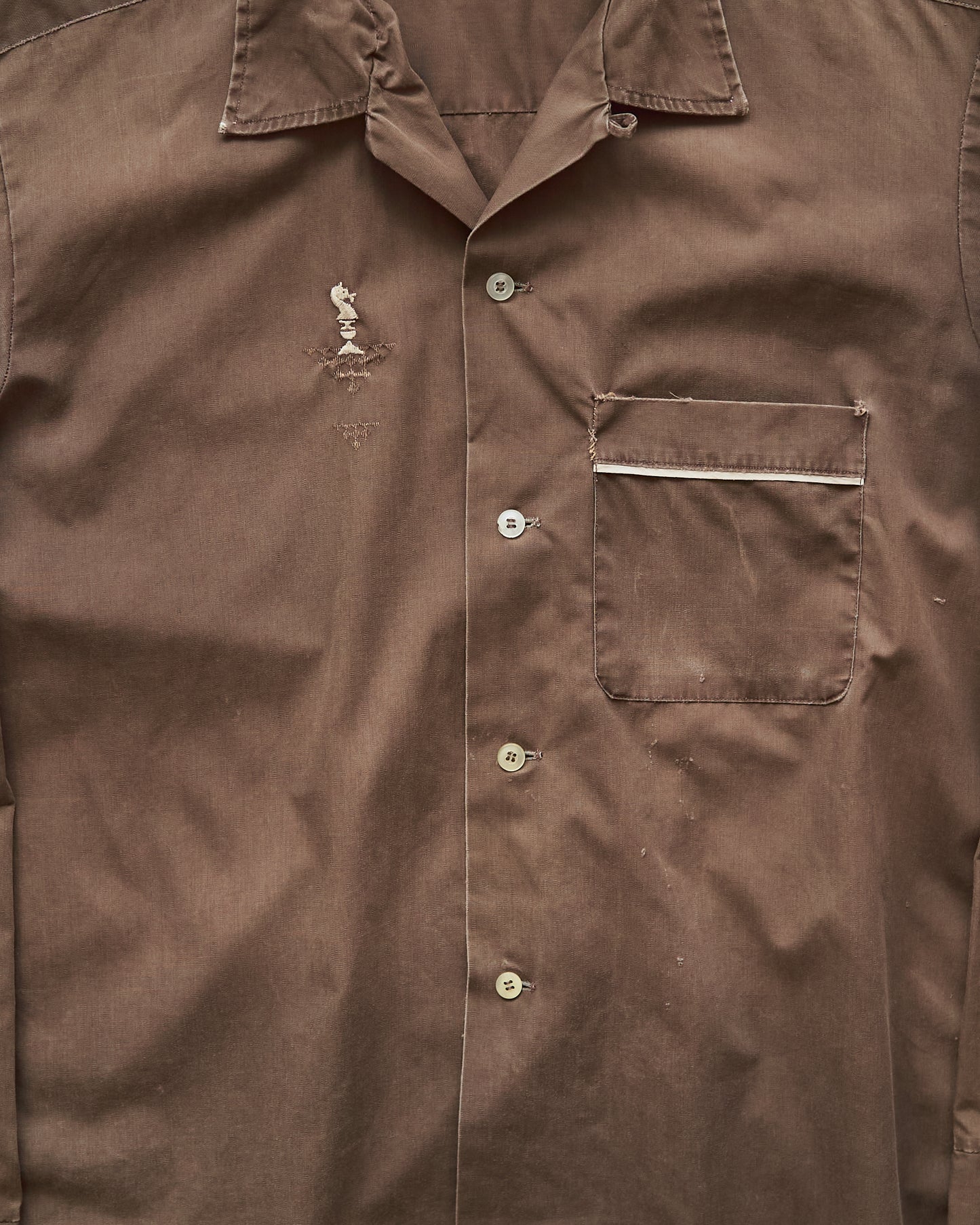 【Size S-M】 -60s BRENT  Chess Emblem Loop Collar Cotton Shirt / Brown