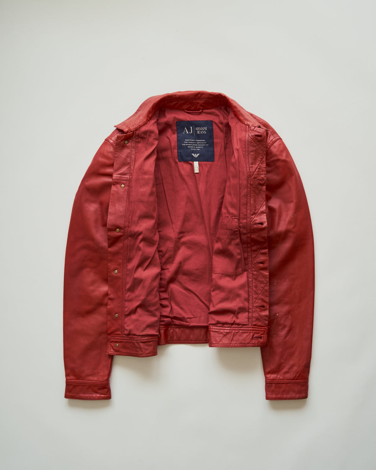 【SIZE S-M】2000s-2010s ARMANI JEANS Sheepskin Leather Trucker Jacket / Red