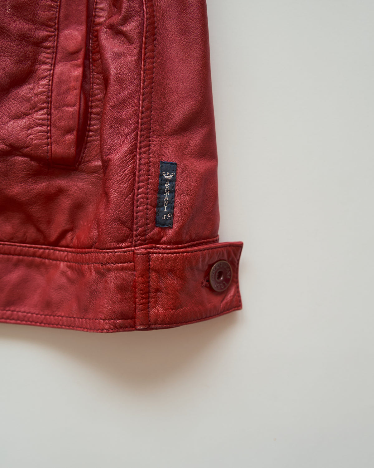 【SIZE S-M】2000s-2010s ARMANI JEANS Sheepskin Leather Trucker Jacket / Red