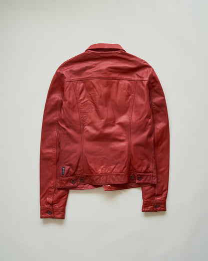 【SIZE S-M】2000s-2010s ARMANI JEANS Sheepskin Leather Trucker Jacket / Red