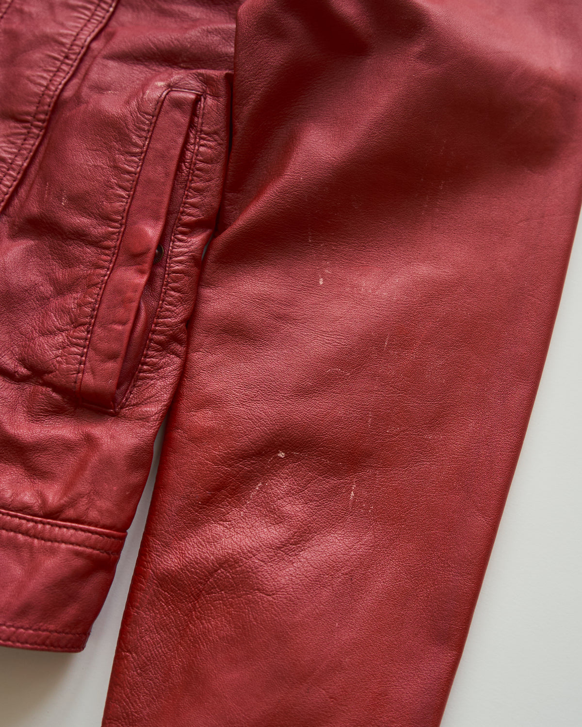 【SIZE S-M】2000s-2010s ARMANI JEANS Sheepskin Leather Trucker Jacket / Red