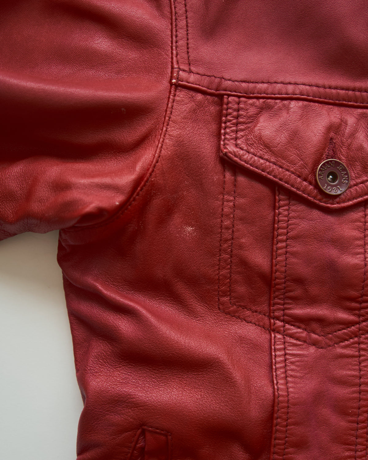 【SIZE S-M】2000s-2010s ARMANI JEANS Sheepskin Leather Trucker Jacket / Red