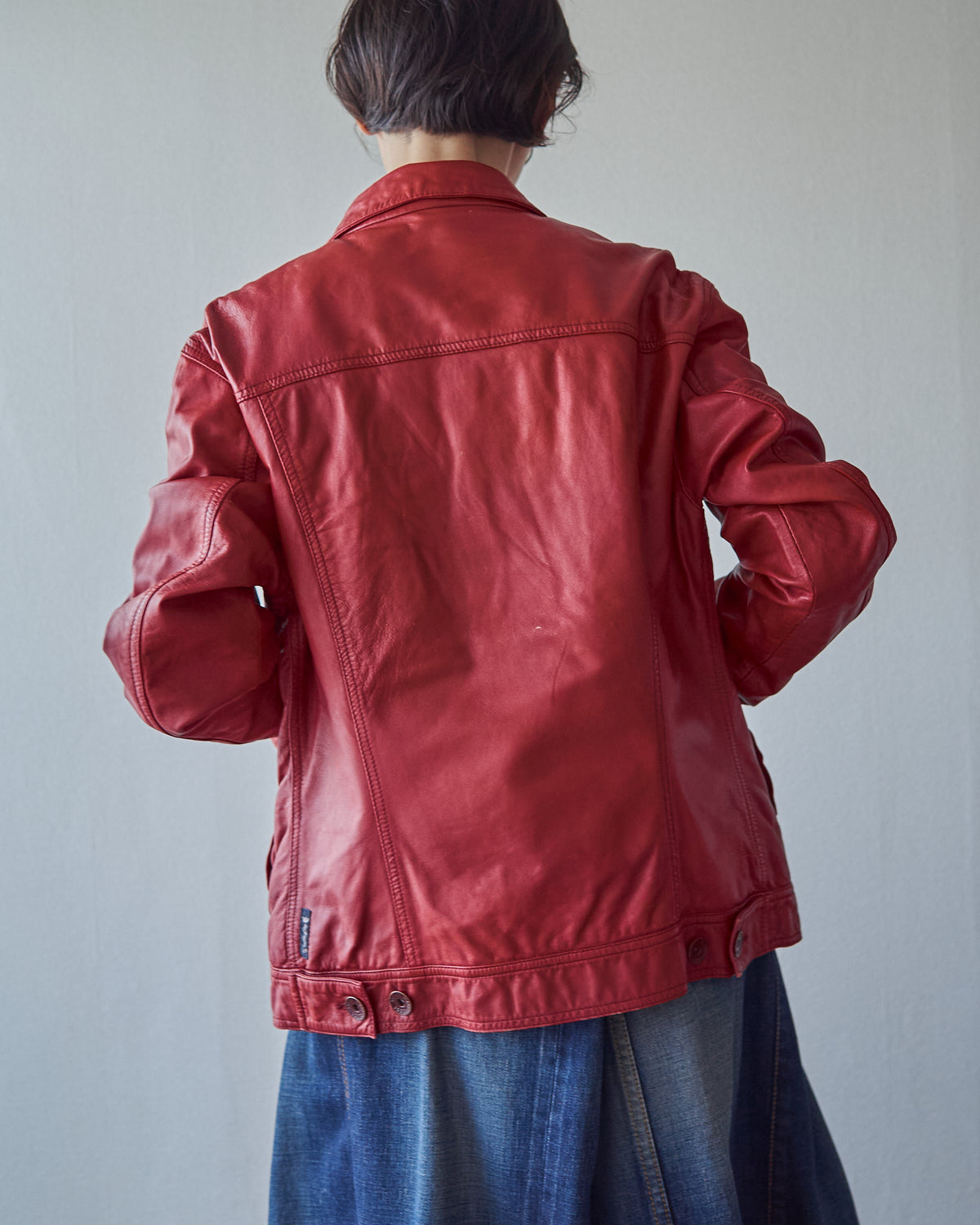 【SIZE S-M】2000s-2010s ARMANI JEANS Sheepskin Leather Trucker Jacket / Red