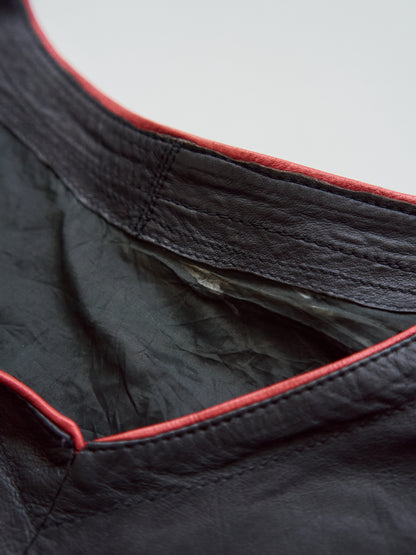 【SIZE XL】80s Shoulder-Snap Oversized Piping Leather Pullover / Black Red Piping