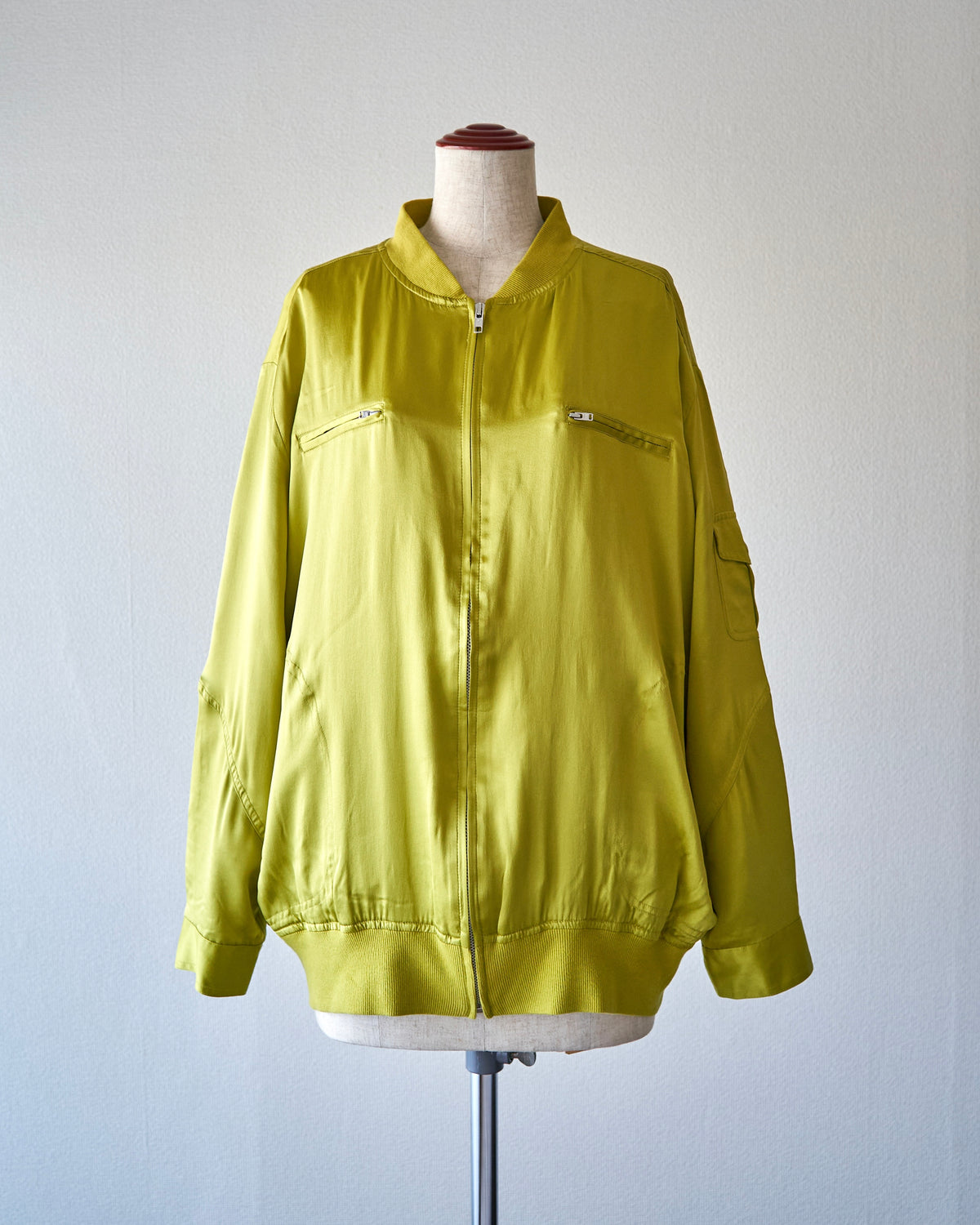 【SIZE S-M】2010s CHICO'S DESIGN Silk Satin MA-1 Bomber / Chartreuse Yellow