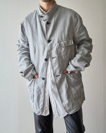 【SIZE : M-L】 ARMANI JEANS Garment-Dyed Linen Field Jacket / Light Grey