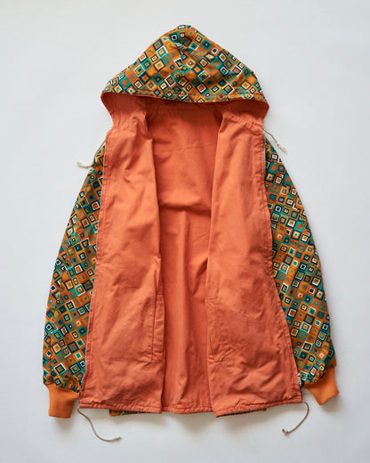 【SIZE S】70s Reversible Cotton Op-Art Geometric Print Ski Parka / Orange Multi
