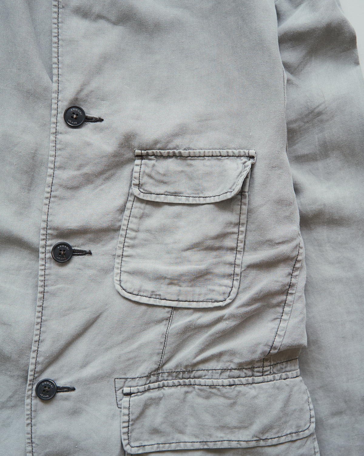 【SIZE : M-L】 ARMANI JEANS Garment-Dyed Linen Field Jacket / Light Grey