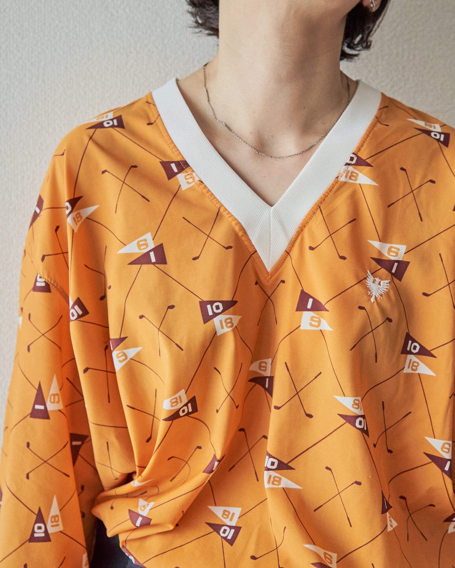 80-90s DUNLOP Golf Motif Stretch Nylon Rib Pullover / Mustard