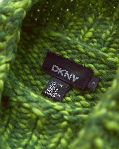 【SIZE S-M】 -00s DKNY  Wool Mock Neck Sweater / Green Melange