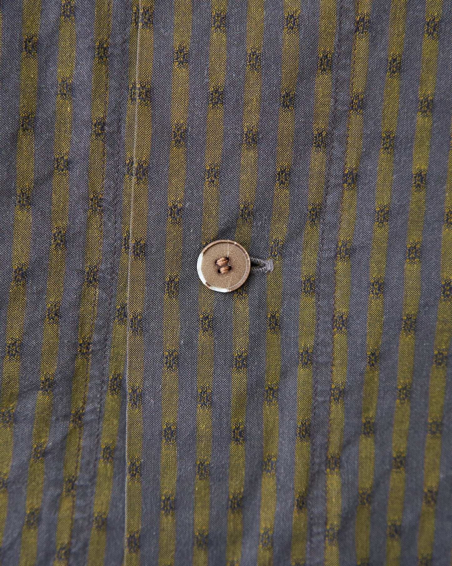 80-90s RENOMA PARIS Cotton Dobby-Striped Balloon Sleeve Shirt / Mustard Grey × Charcoal